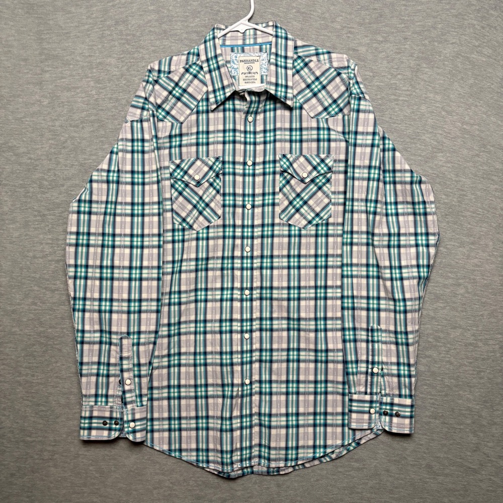 Panhandle Western Shirt Plaid Long Sleeve Pearl Snap W Pockets XL